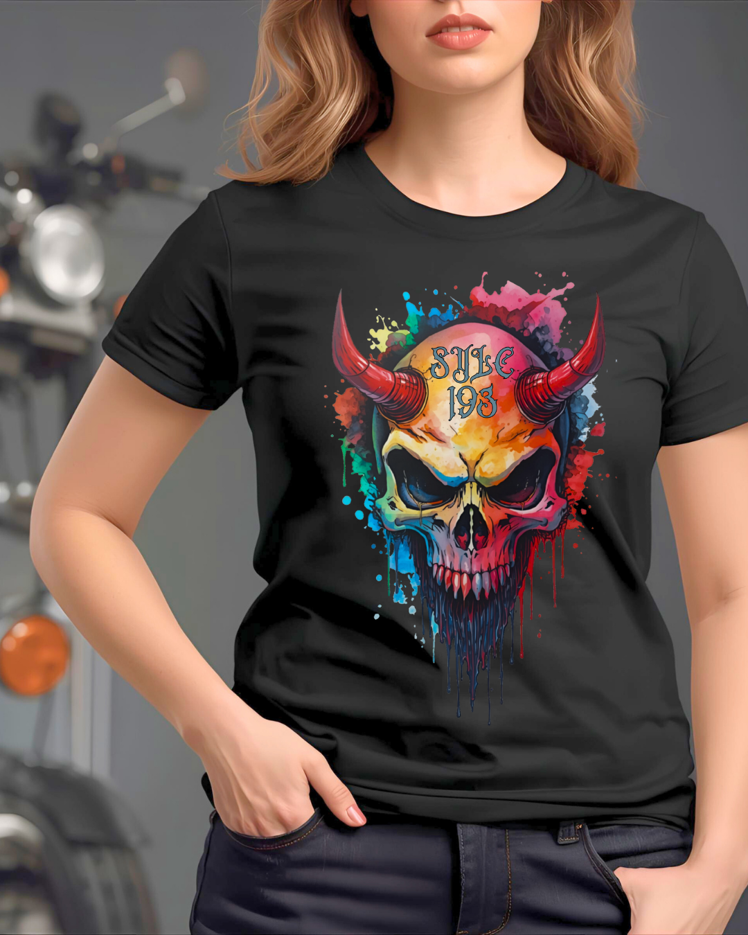 tee- paint drip skull